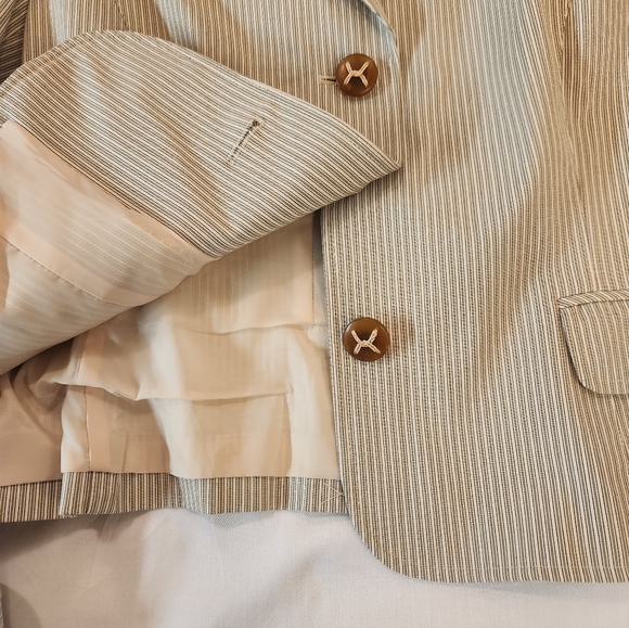 NEW Talbots Women's Tan Stripe Blazer Size 16 Cotton Blend Classic Chic Career - Picture 7 of 9